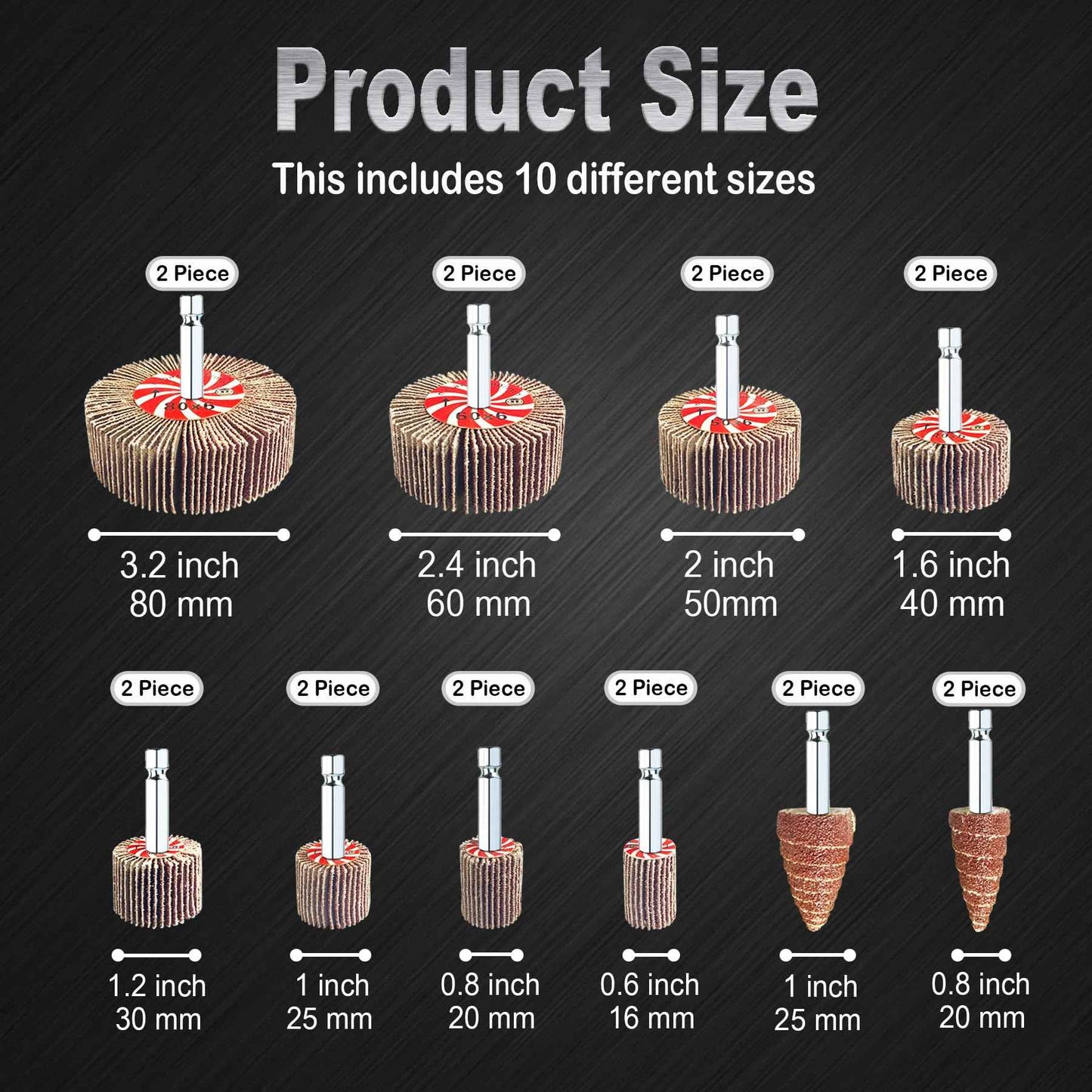 AUPREX 20 Pcs Abrasive Flap Wheel Sander Set, 80 Grits Drill Sander Attachment with 1/4 Inch Hex Shank, Die Grinder Sanding Wheel Accessories 10 Sizes