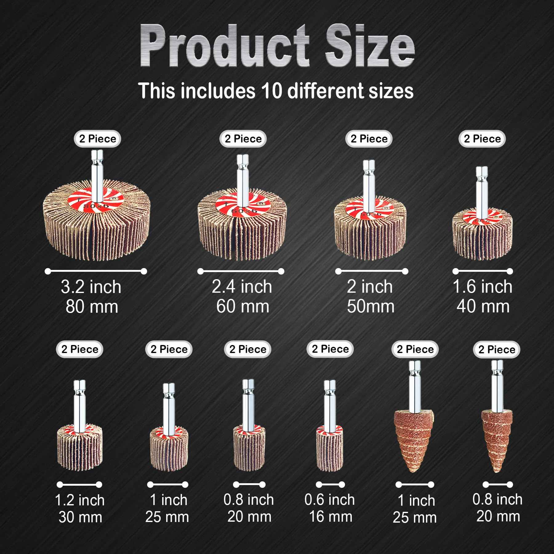 AUPREX 20 Pcs Abrasive Flap Wheel Sander Set, 80 Grits Drill Sander Attachment with 1/4 Inch Hex Shank, Die Grinder Sanding Wheel Accessories 10 Sizes