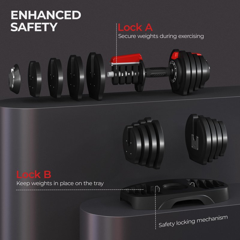 Yaheetech Adjustable Dumbbell Set 25LB/40LB/52.5LB/90LB Adjustable Dumbbells Fast Adjust Dumbbell Weight Set with Anti-Slip Handle Tray for Men/Women Home Gym Strength Training Equipment Single