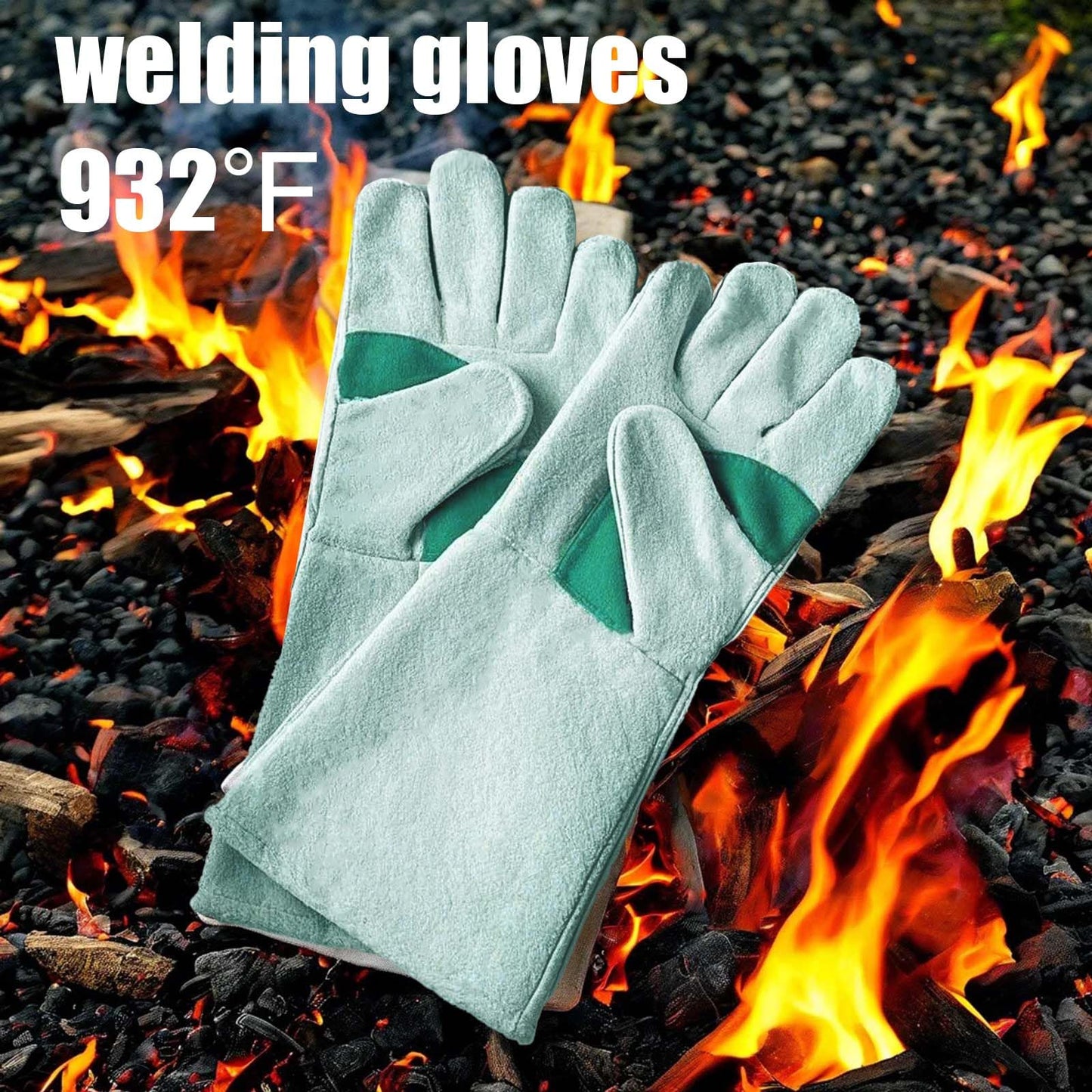 Maegragn Welding Gloves 16 Inches,Heat Resistant Oven Mitts, 932℉ - Fireproof Leather Work Gloves for bbq/Grill, Baking,Furnace,Stove,Pot Holder,Fireplace, Animal Handling, welding accessories.
