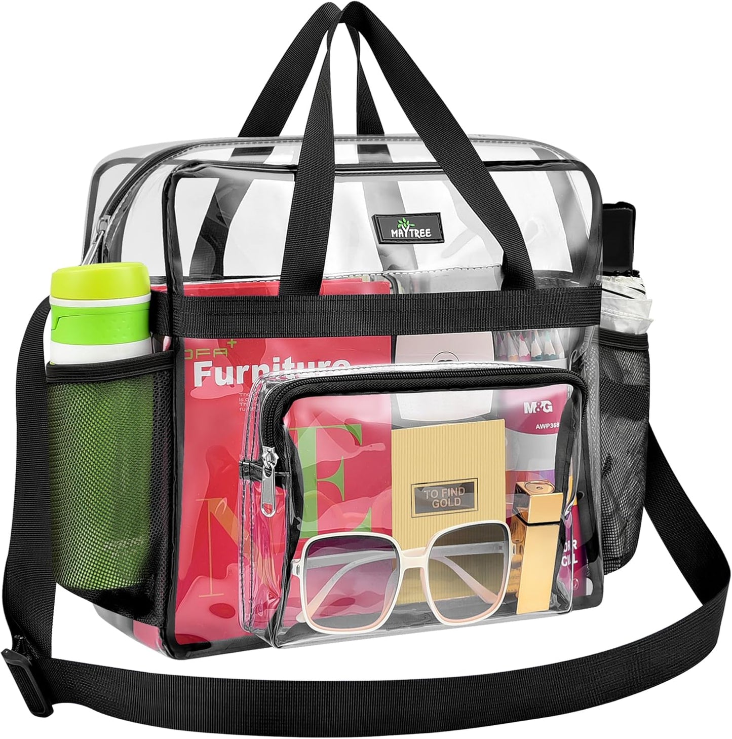 MAY TREE Clear Stadium Tote Bag - 12x6x12 Clear Lunch Bag with Reinforced Straps for Events | Gym Use