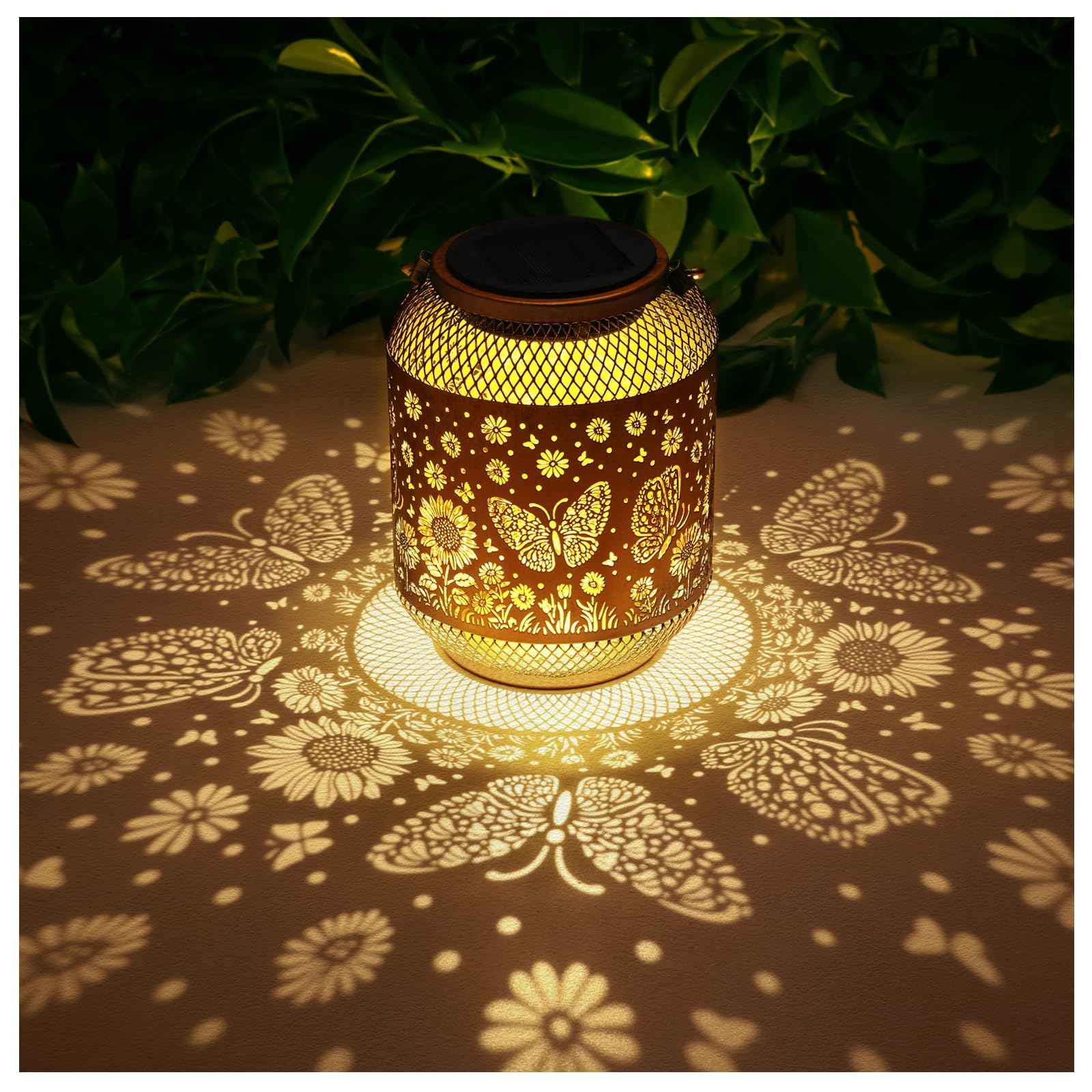 Solar Lanterns Outdoor Waterproof Butterfly Garden Decor Birthday Gifts for Women Mom Grandma Hanging Solar Lights Metal Decoration Outside for Yard, Patio, Backyard, Porch, Pathway