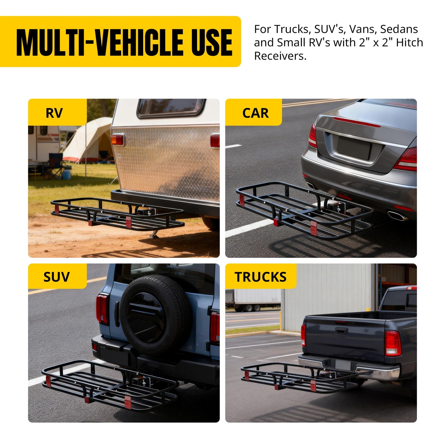 MaxxHaul 70107 53" x 19-1/2" Hitch Cargo Carrier - Trailer Mount Steel With High Side Rails For RV's, Trucks, SUV's, Vans, Cars 2" Receiver 500-lb Load Capacity , Black