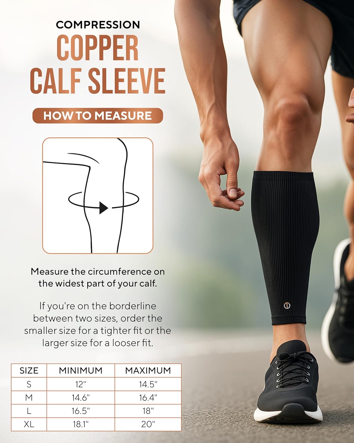 TheraCopper Copper Calf Compression Sleeve - Breathable Non-Slip Shin Support for Men & Women | Ideal for Runners & Muscle Recovery