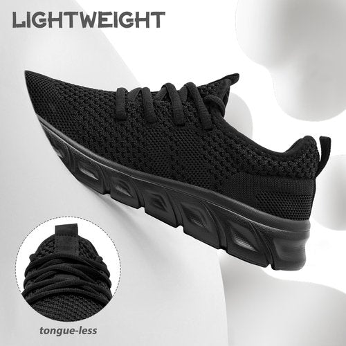 IQYNAM Running Shoes for Men Women Tennis Walking Slip on Unisex Slip-Resistant Work Shoes Breathable Athletic Workout Gym Black Sneakers Size Women 12/Men 11
