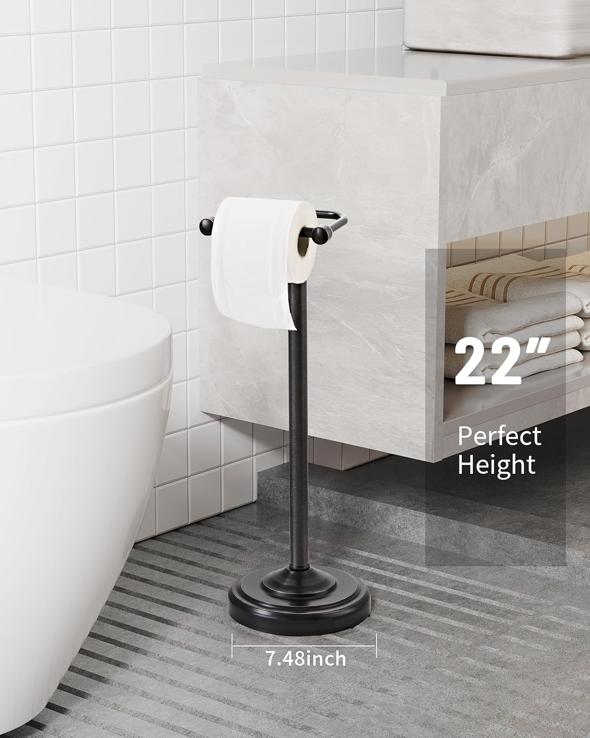 Brushed Nickel Free Standing Toilet Paper Holder with Pivoting Design & Weighted Base