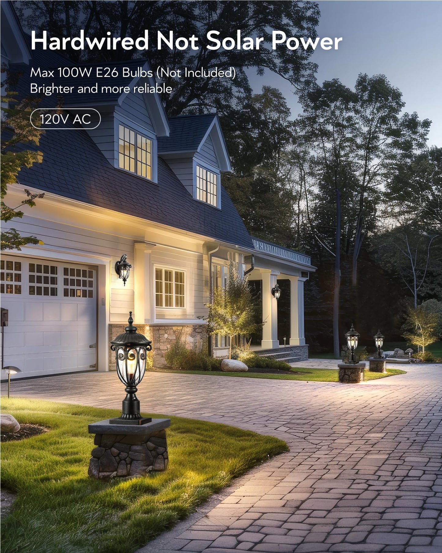 VIANIS Outdoor Post Light with Pier Mount Base, 2 Pack Waterproof Dusk to Dawn Post Lights Outdoor, Anti-Rust Aluminum Oil Rubbed Bronze Post Light Dusk to Dawn with Tempered Glass for Pathway