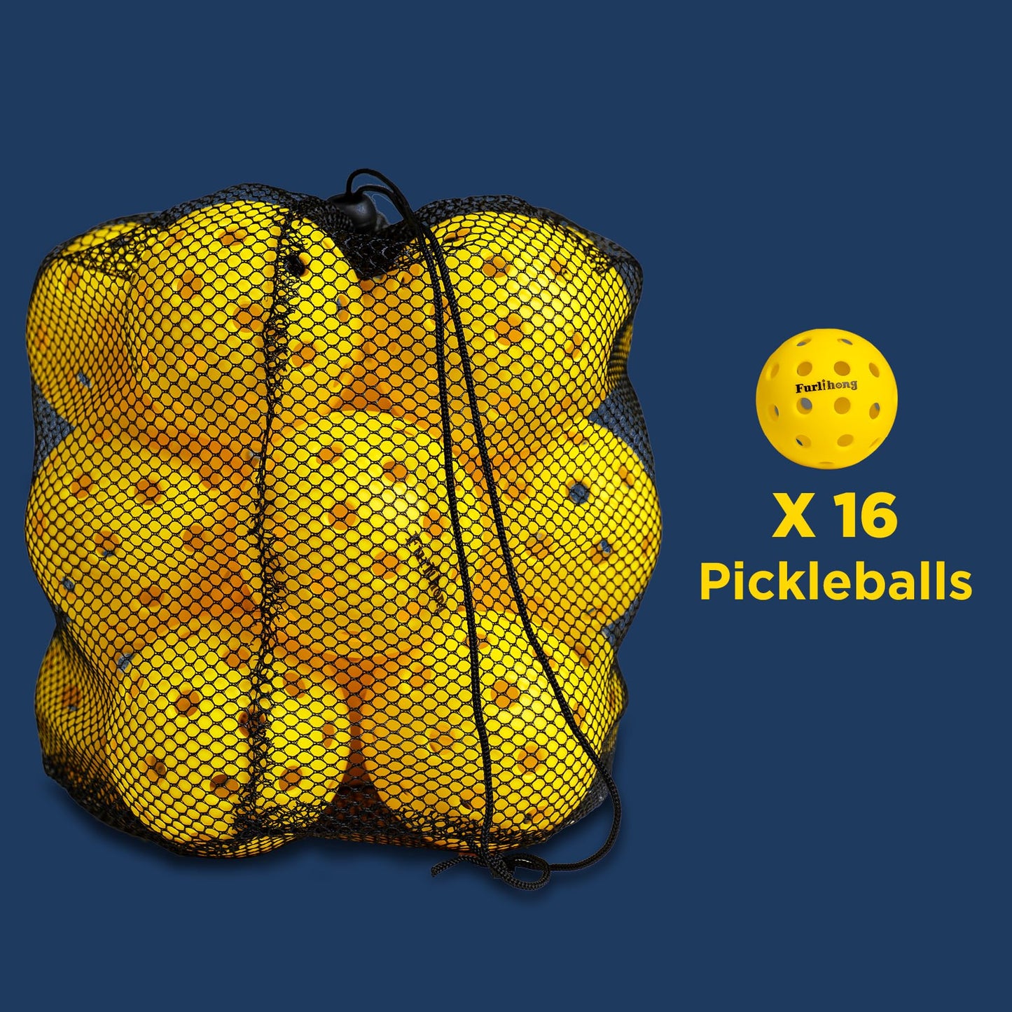 Furlihong Outdoor Pickleball Balls 16-Pack, 40-Hole, 74mm / 2.9" Durable Pickleballs, Compatible with All Pickleball Machines - Yellow