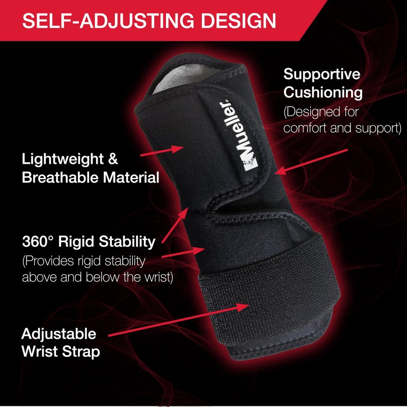 MUELLER Sports Medicine Adjustable Night Support Wrist Brace, For Sleeping, Arm Compression worn Left or Right For Men and Women, Black, One Size Fits Most