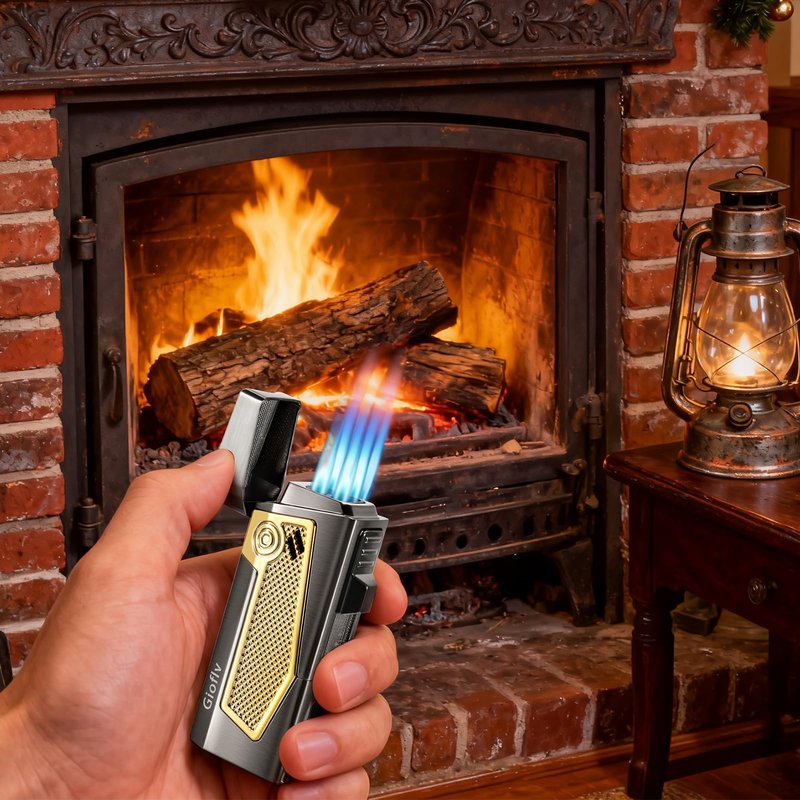 Gioflv Torch Lighter, Windproof Butane Lighter for Outdoor, Bonfire, Candle, Fireplace, Black and Gold, Multi-Purpose （Without Butane）