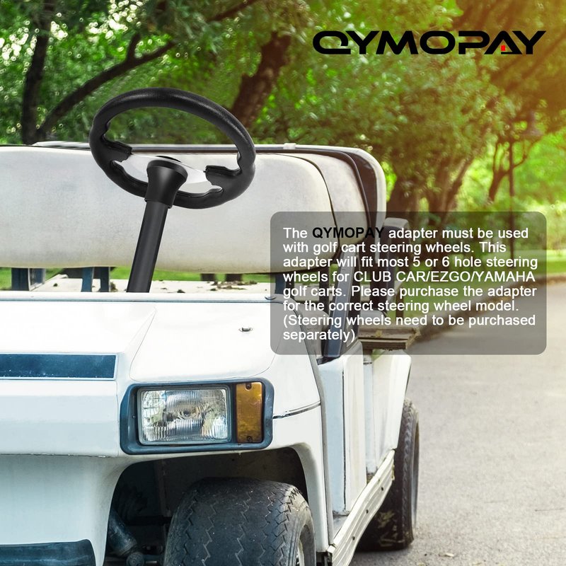 QYMOPAY Golf Cart Steering Wheel Adapter for EZGO TXT & RXV with 5-6 Holes Steering Wheel (Black Golf Cart Adapter for EZGO)
