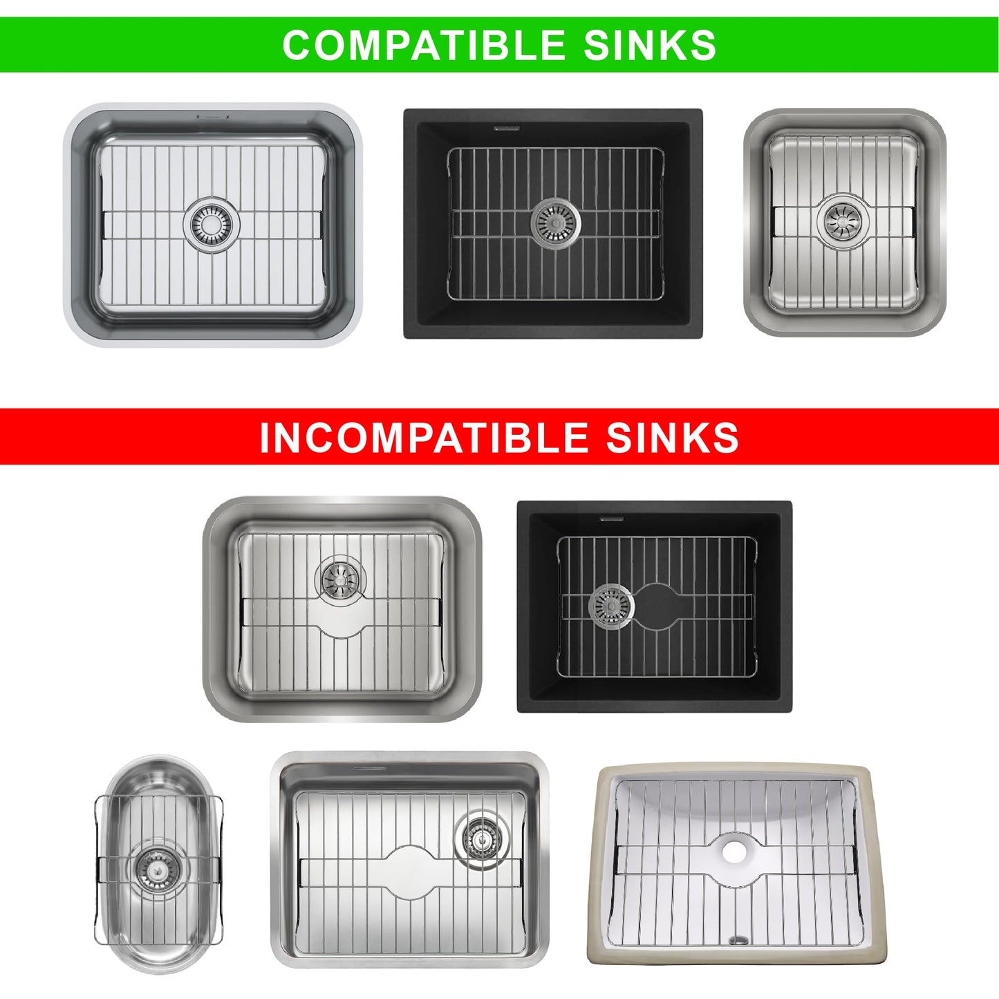 SunnyPoint 304 Stainless Steel Sink Protector Rack – Rust-Resistant Grid for Kitchen Sink Bottom, Scratch Prevention, Drainage Support, Fits Sinks 16.15" x 12.4", Center Drain Hole Required