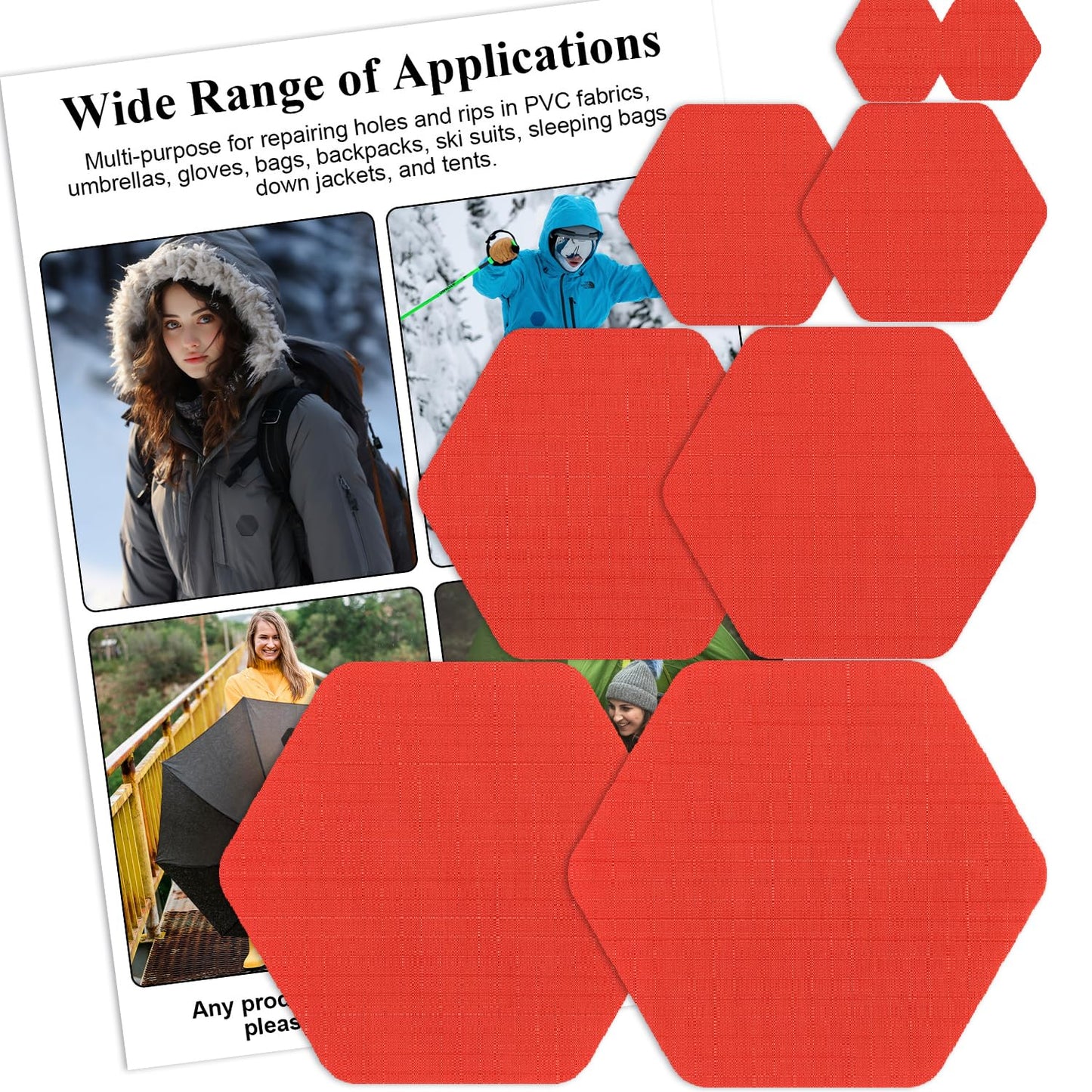 Harsgs Down Jacket Repair Patches, Self Adhesive Nylon Repair Patch, Pre-Cut Waterproof Repair Patches for Down Jackets Coats Clothing Tents Sleeping Bags, Red 8pcs