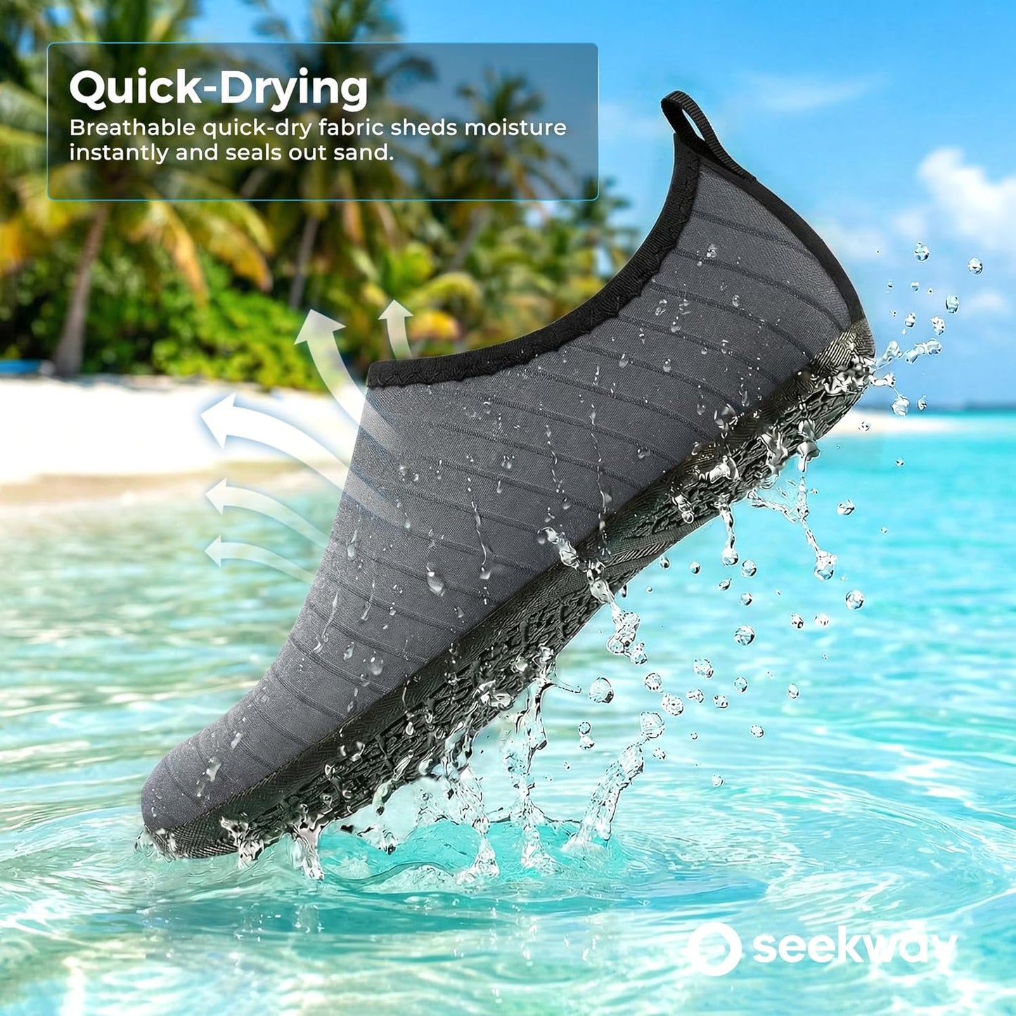 SEEKWAY Water Shoes - Quick-Dry Aqua Socks for Men & Women | Non-Slip Design for Beach & Pool - Black