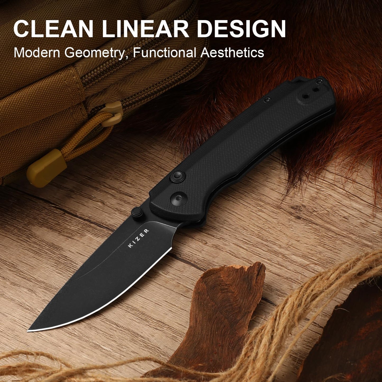Kizer T1 BD EDC Pocket Knife, 3.2" D2 Steel Drop Point Folding Knives with Black G10 Handle, Thumb Stud Opener Button Liner Lock, for Camping Hiking Fishing V3490.2BM1