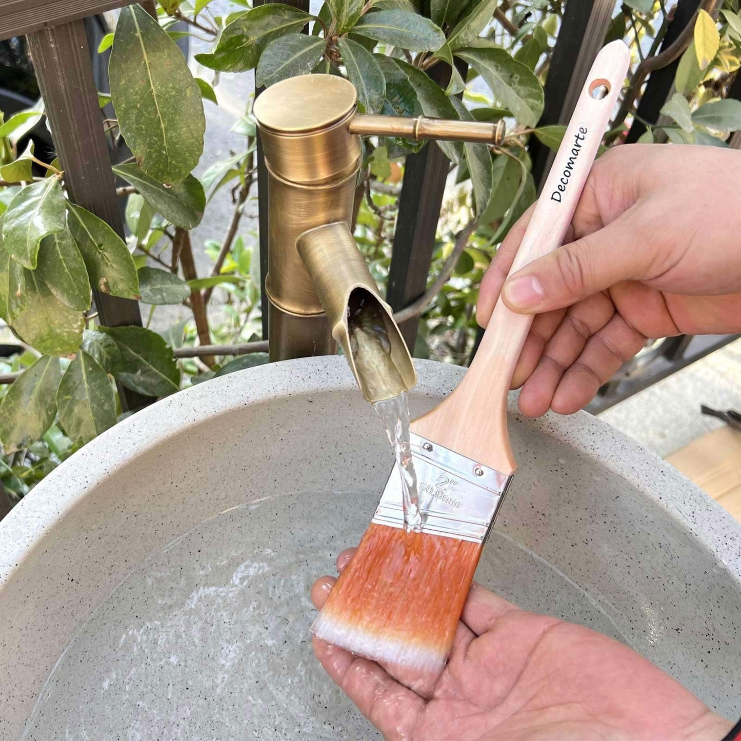 Decomarte Thin Soft Bristle Long-Handled Wood Angled Sash Stain Brush for Painting Doors, Furniture, Wall Trim, House Touch Ups, Enamel Home Decorating Lacquer Paint Brush Pack Assorted