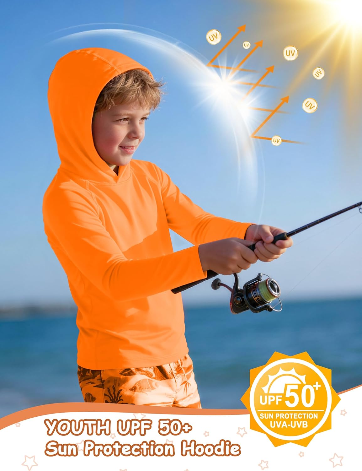 Skiennix Boys Hooded Long Sleeve Rash Guard - Youth UPF 50+ Sun Protection Swim Shirt | Ideal for Beach & Hiking
