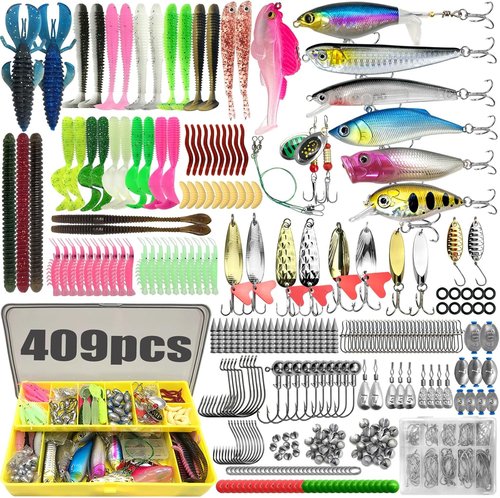 CATCHRO Fishing Lure Kit - 409 Pcs Tackle Box Set for Freshwater & Saltwater | Perfect Gift for All Skill Levels