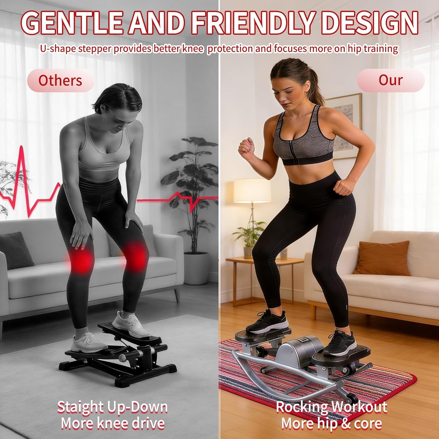 Rock Stepper Lateral Workout Machine - Low Impact & Quiet Exercise Equipment, 330LBS Capacity with Resistance Bands & Non-Slip Mat