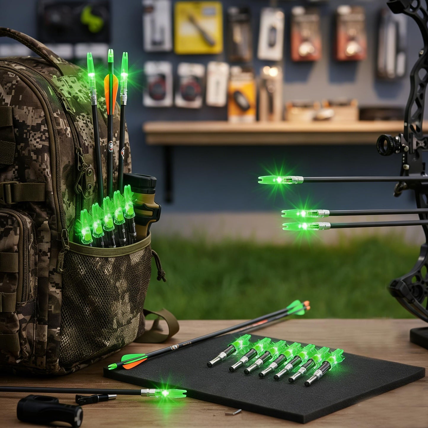 NoxDyn 12-Pack Green LED Lighted Nocks - Auto-Illuminated, High Visibility, Universal Fit .204 .233 .244 .246 ID X/H/S/GT Bushings