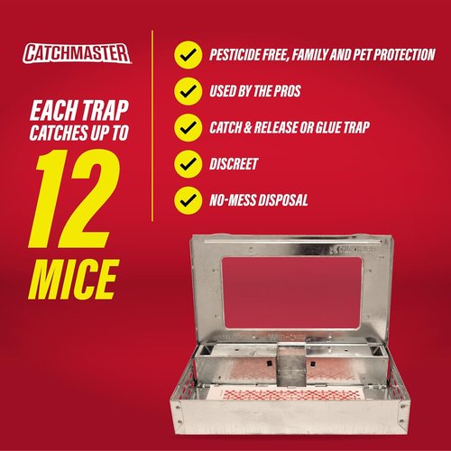 Catchmaster Multi-Catch Mouse Trap - Humane Indoor Pest Control | 3-Pack with Replaceable Glue Boards