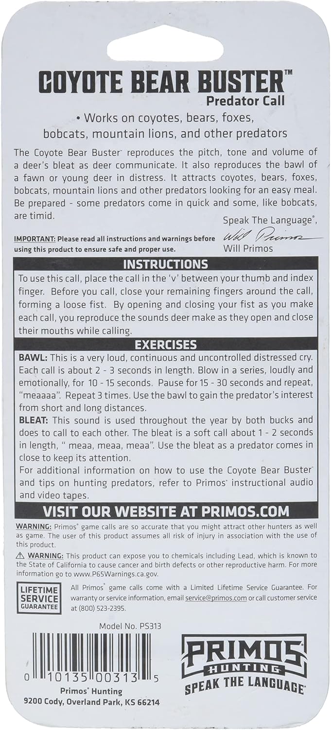 Primos Hunting Coyote Bear Buster Call - Effective Predator Call for Hunting Success