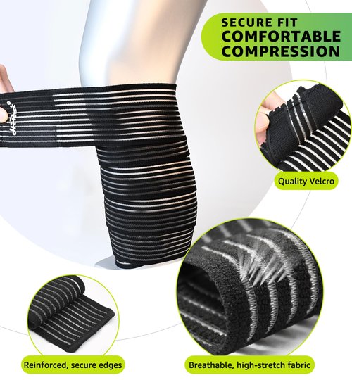 HiRui Calf Compression Wraps, 71" Adjustable Elastic Bandage Sleeves, Lower Leg Calf Support for Men & Women, Shin Splints Relief, Varicose Veins, Fitness, Running, Basketball, Soccer (2, Black)