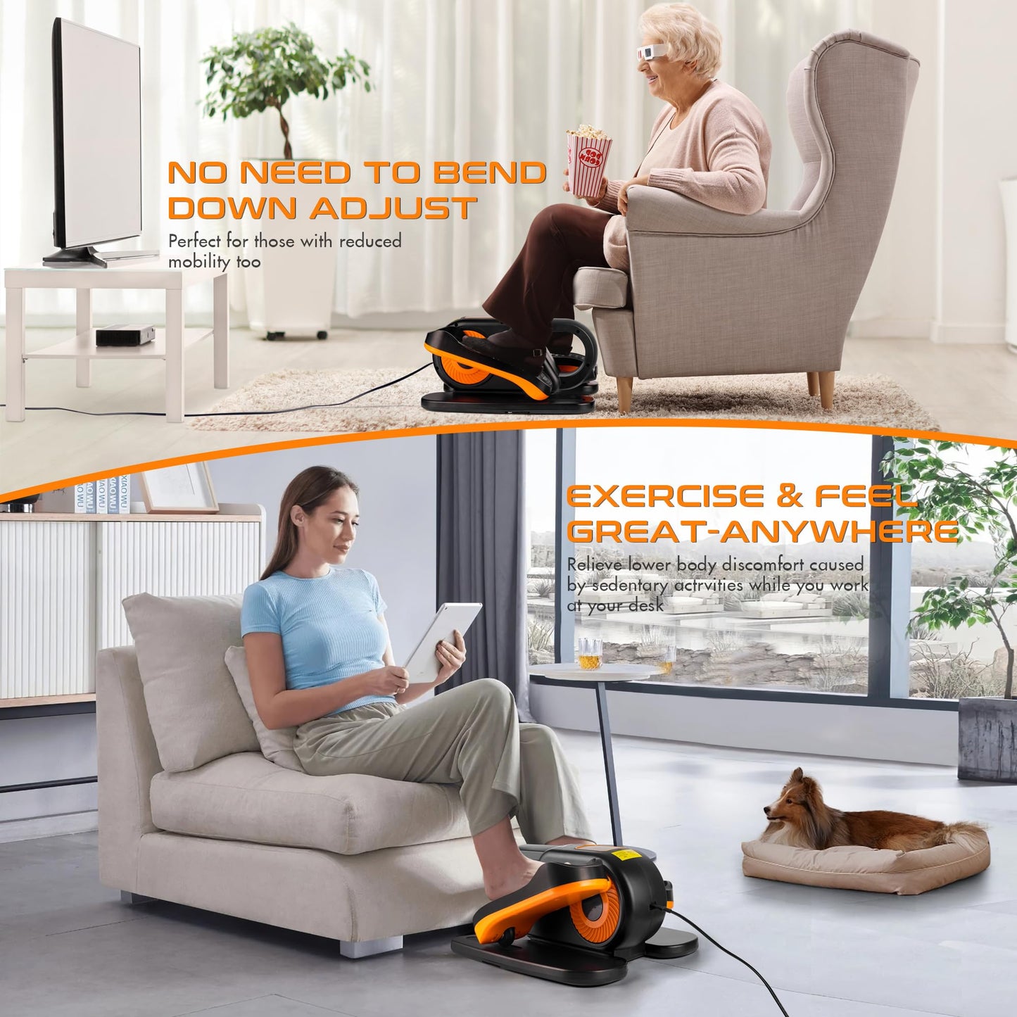 Zakle Under Desk Elliptical Machine, Ellipse Leg Exerciser as Seen on Tv for Seniors w/Remote & 12 Speeds Level, Manual & Auto Mode, Quiet Electric Seated Pedal Exerciser for Home Office (Black)
