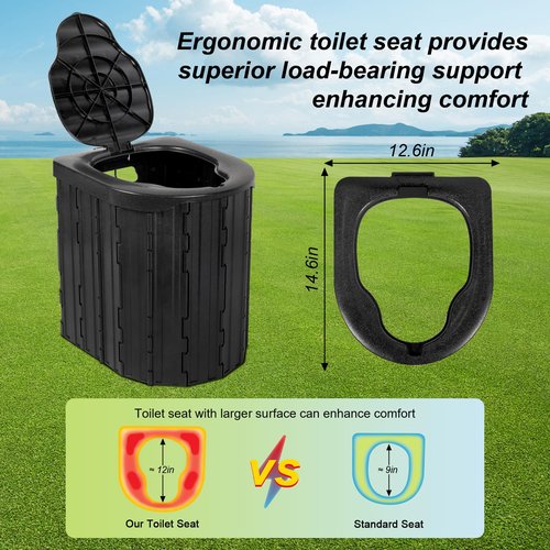 Camping Toilet Kit with Pop Up Privacy Tent, X Large Portable Folding Toilet Potty for Adults, Outdoor Camp Shower Tents,Changing Room with Carry Bag (Black)