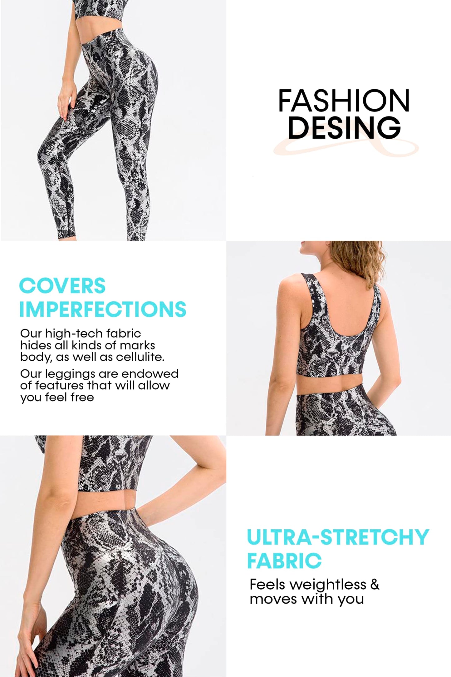 Active4U Women 2 Piece Workout Outfits Sports Bra Seamless Leggings Yoga Gym Activewear Set (Gray & Black, Large)