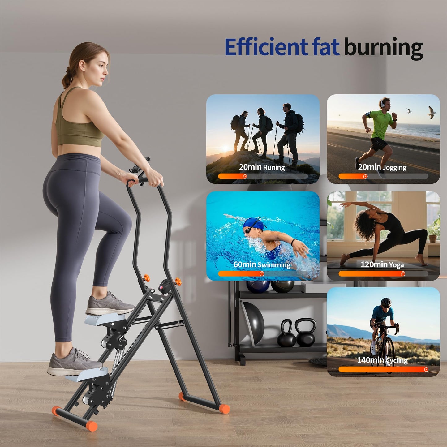 RYGEO Stair Steppers with Resistance at Home Gym, Folding Vertical Climber Cardio Exercise Machine, Stair Climber for Full Body Workout with LED Display