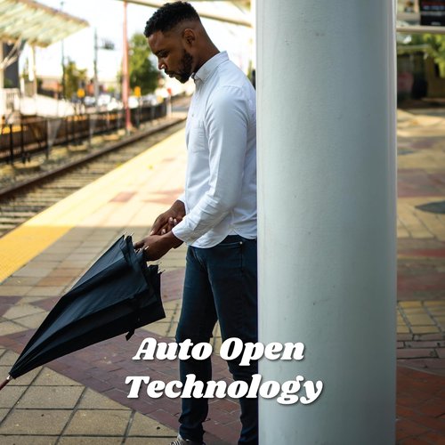 Eco-Friendly Tote Men's J Stick Umbrella - Auto Open with Wooden Handle