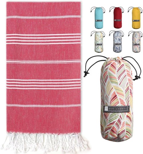 BAY LAUREL Turkish Beach Towel - Quick Dry, Sand-Free, Lightweight | 39 x 71 Inches, Travel Bag Included