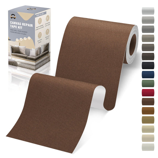 OAZ 4 x 79 inch Canvas Repair Patches Fabric Patch Self-Adhesive Canvas Repair Tape Waterproof Outdoor Gear Patch Kit for Boat Cover Awning Sofa Chair Couch Tent Bag (Dark Brown)