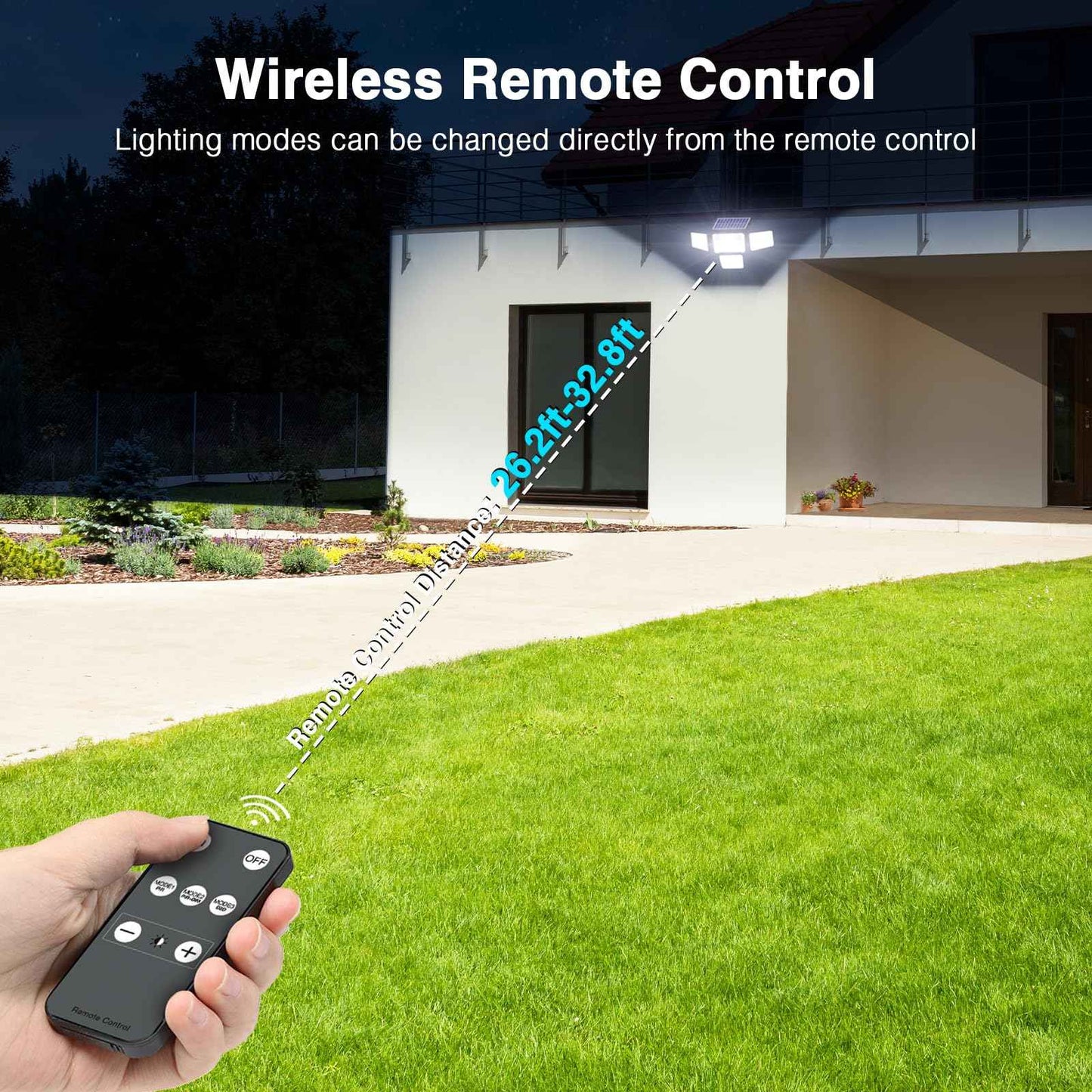 4500LM Solar Lights Outdoor Waterproof, 254 LED Solar Flood Lights Outdoor with 2 Motion Sensor, 4 Heads Security Light with Remote Control for Yard Outside House Garage 1 Pack