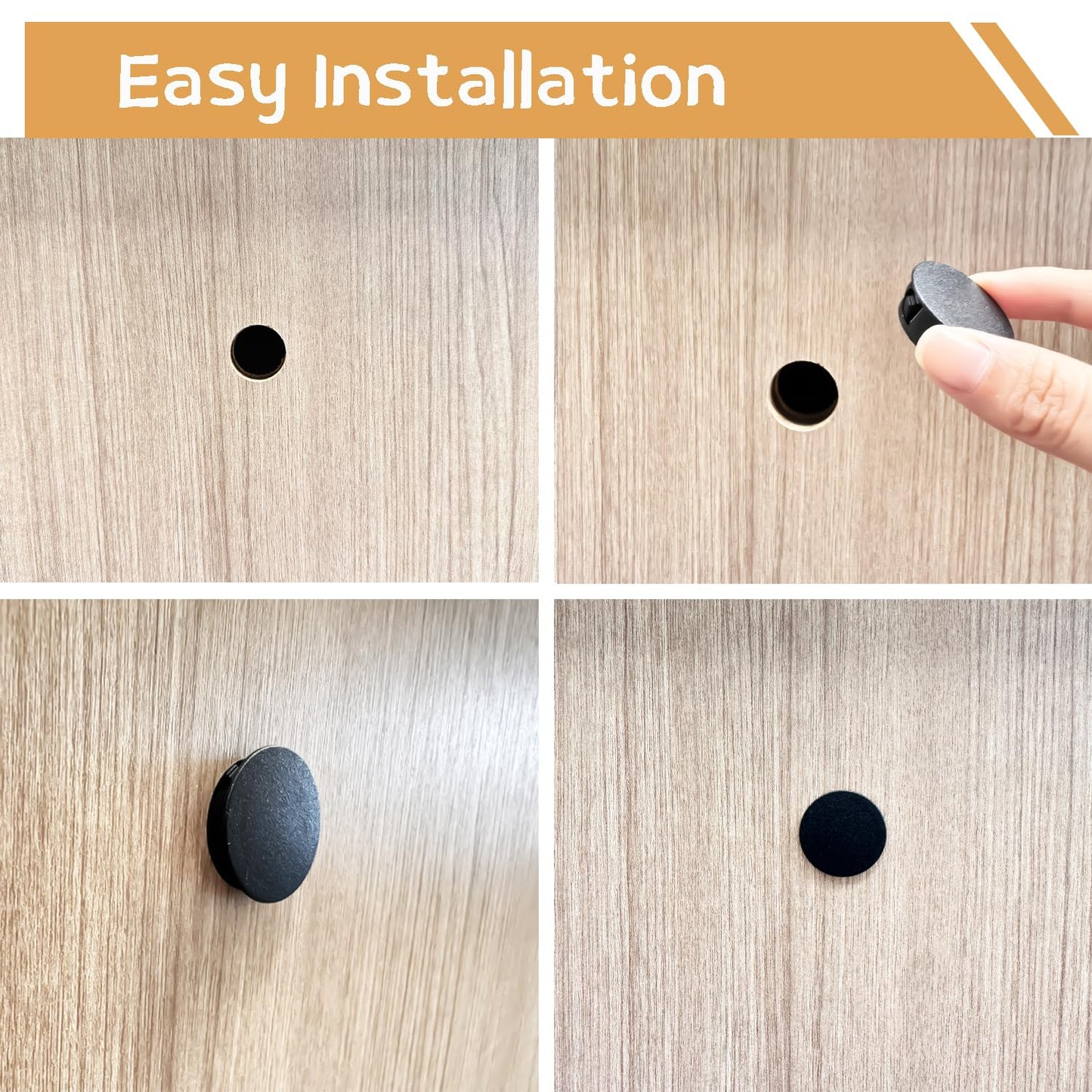 zDwfDc 200PCS 7 Sizes Black Hole Plugs Nylon Plastic Plugs for Round Holes, 1" 3/4" 5/8" 1/2" 3/8" 5/16" 1/4" Round Hole Cover Snap Locking, Used for Plastic Furniture, Cabinet Furniture DD016-b