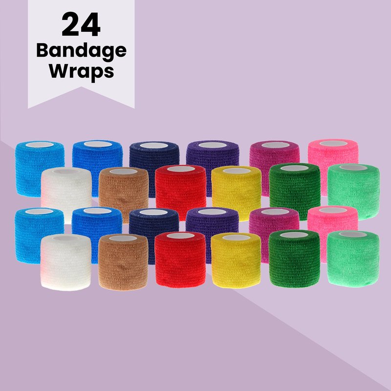 Juvale Self-Adherent Bandage Wrap - Grip Tape for Tattoo & Sport Tape - Vet Wrap & Wrist Support - 2 in x 5 yd, 24 Rolls, Multicolor
