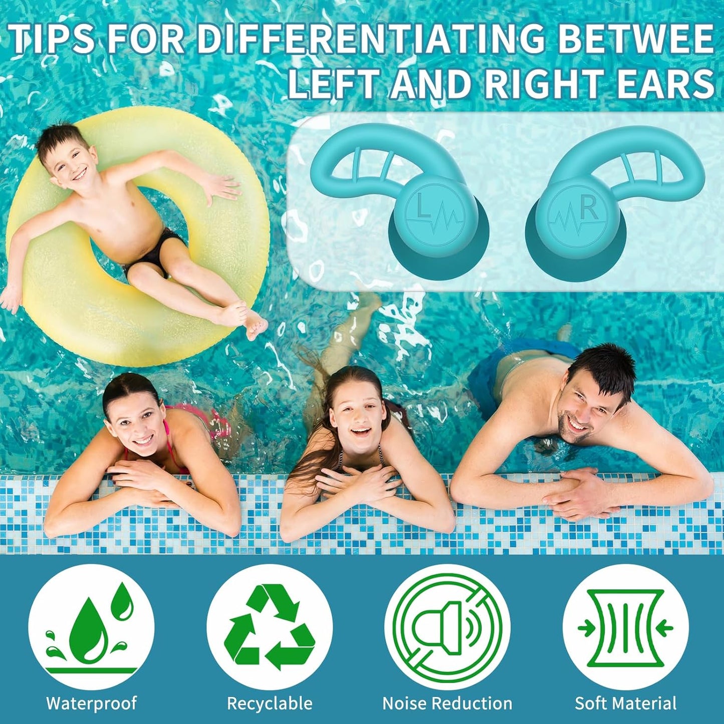 Skiennix Swimming Ear Plugs - 6 Pairs Reusable Silicone Waterproof Earplugs for Water Sports | Adults