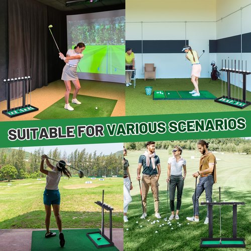 Blosssound Golf Putter Stand for 8 Clubs & 12 Balls Wooden Golf Club Holder Golfs Rack Display Organizer Storage with Artificial Grass Mat for Sports Indoor Home Garage Accessories(Black)