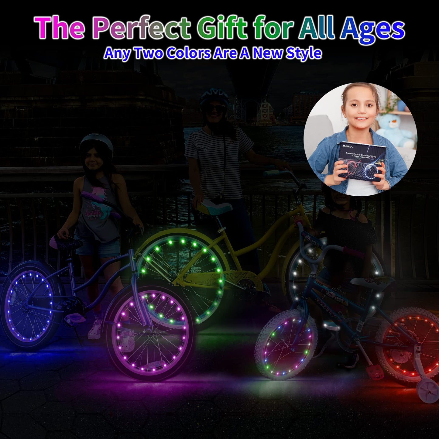 DAWAY A01 LED Bike Wheel Light (1 Tire, Blue) - Fun Bicycle Spoke or Frame Light Strip, Bright Bike Tire Lights for Kids, Boys, Girls, Men, Women, Teens, Cool Bike or Wheelchair Decoration Accessory