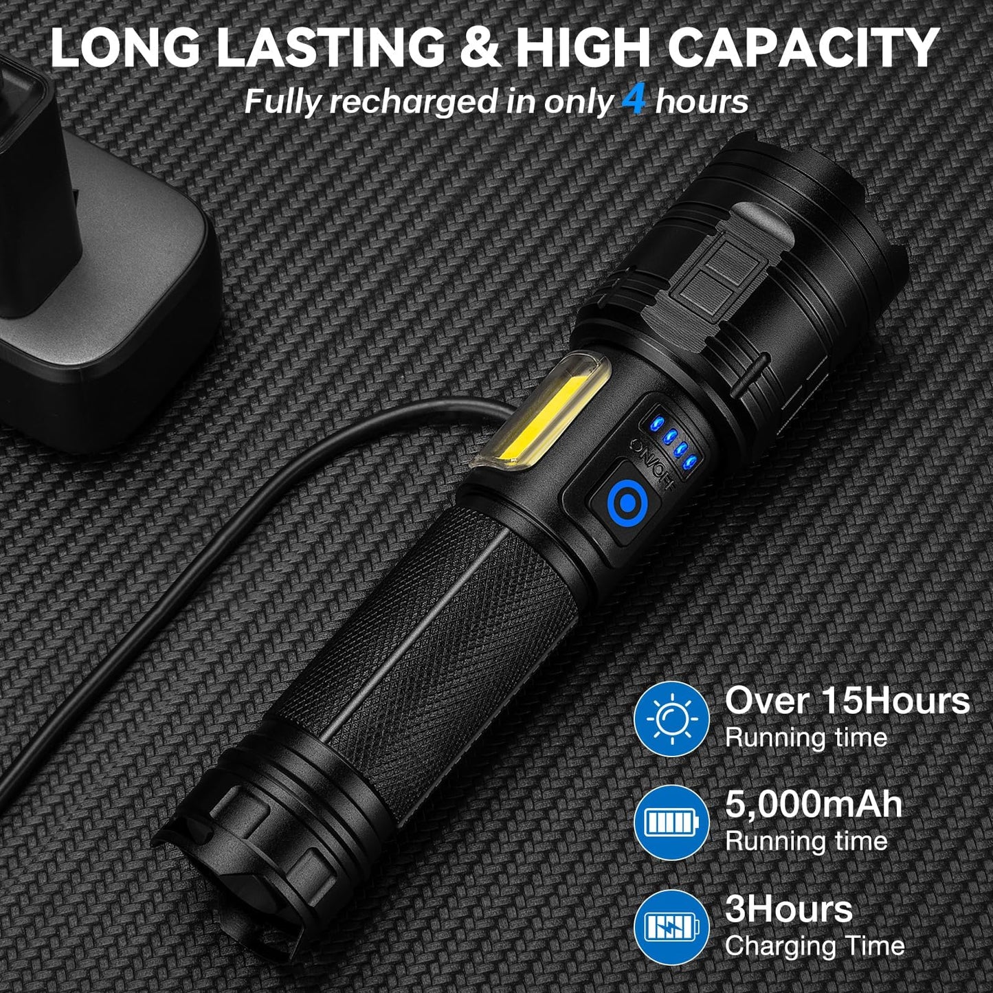 ALSTU Flashlight Rechargeable 99,000 High Lumen - 7 Modes LED Flash Light with COB, Powerful Handheld Flashlight for Home, Camping(2 Pack)