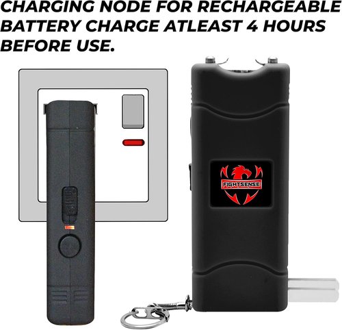 FIGHTSENSE Super Heavy Duty Stun Gun - Rechargeable Self-Defense Device with Flashlight & Nylon Holster