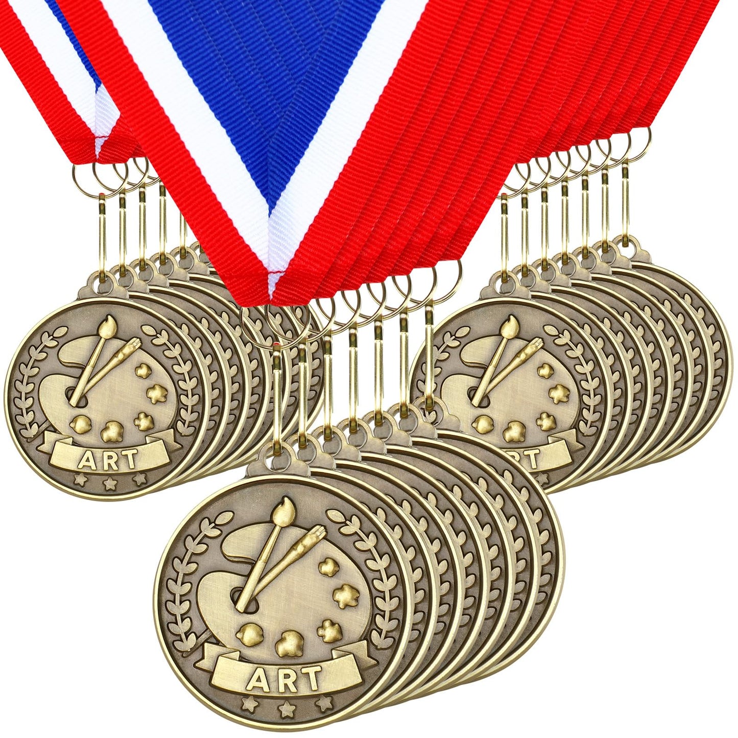 Quelay 30 Pcs 2'' Award Medals Bulk Gold Winner Medals with Neck Ribbons Metal Trophy Award Prize Gift for Tournaments, Competitions, Party, Kids and Adults(30 Pcs, Art)