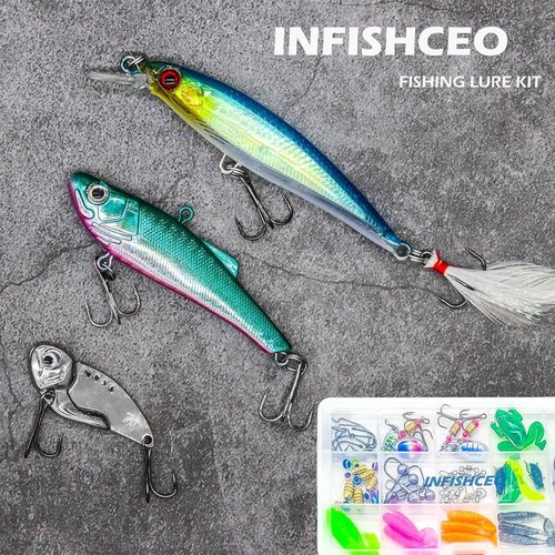 Fishing Lure Tackle Set - Premium Saltwater & Freshwater Bait Kit with Jig Hooks, Spoon Lures & More