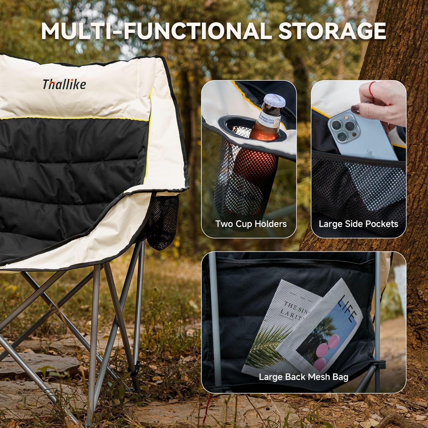 Heated Oversized Camping Chair for Adults Portable Folding Padded Chair with 3 Heat Levels Cup Holder Side Pocket and Carry Bag for Camping Outdoor Sports Picnic Lawn Supports up to 450lbs