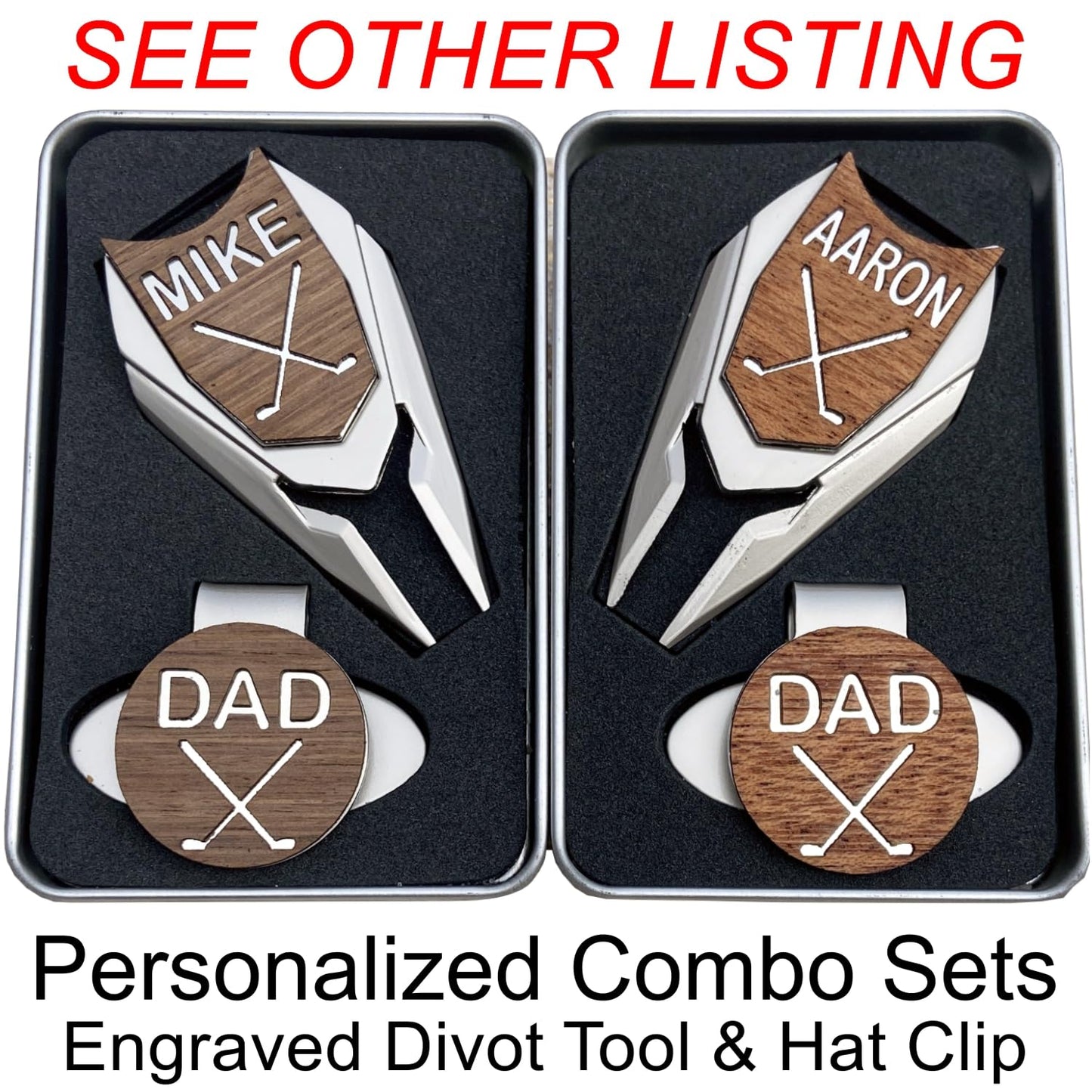 Golf Ball Marker Divot Repair Tool Personalized Custom Engraved Gift Real Wood Markers | Golfer Accessories (DAD Golf Ball Marker)