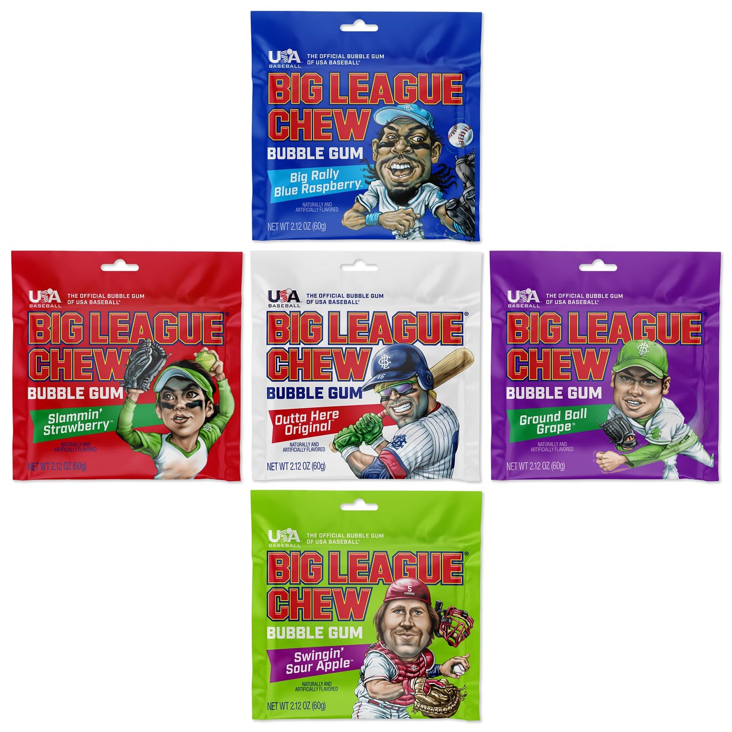 Big League Chew Bulk Variety Pack of 5 – Classic Baseball Bubble Gum Bulk with 5 Flavors for Teams and Parties, Dugout Snacks & Gifts – Nostalgic Candy Bubblegum