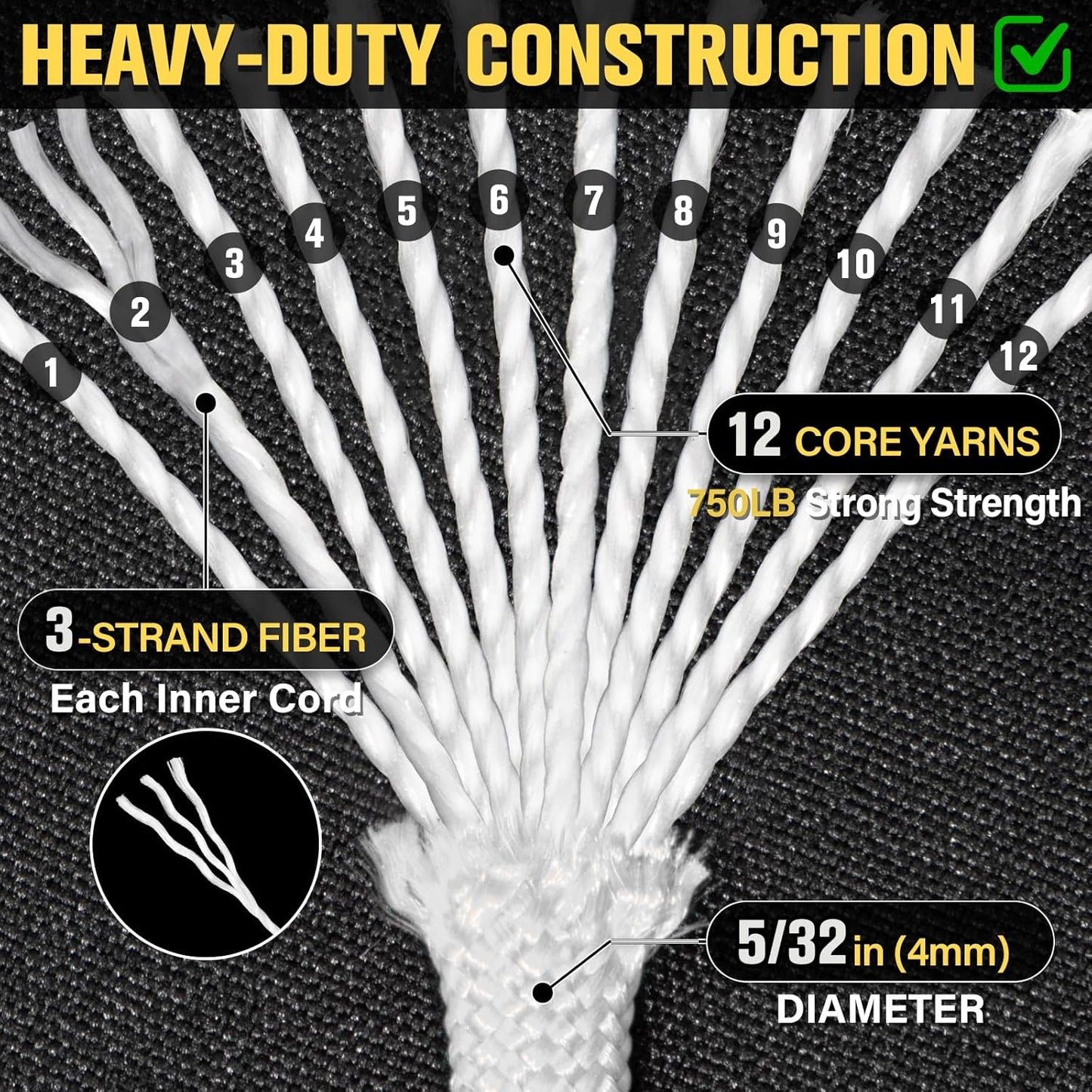 Paracord Rope 750 lb | 1000ft Heavy-Duty 12-Strand Parachute Cord - Versatile White Survival & Camping Gear