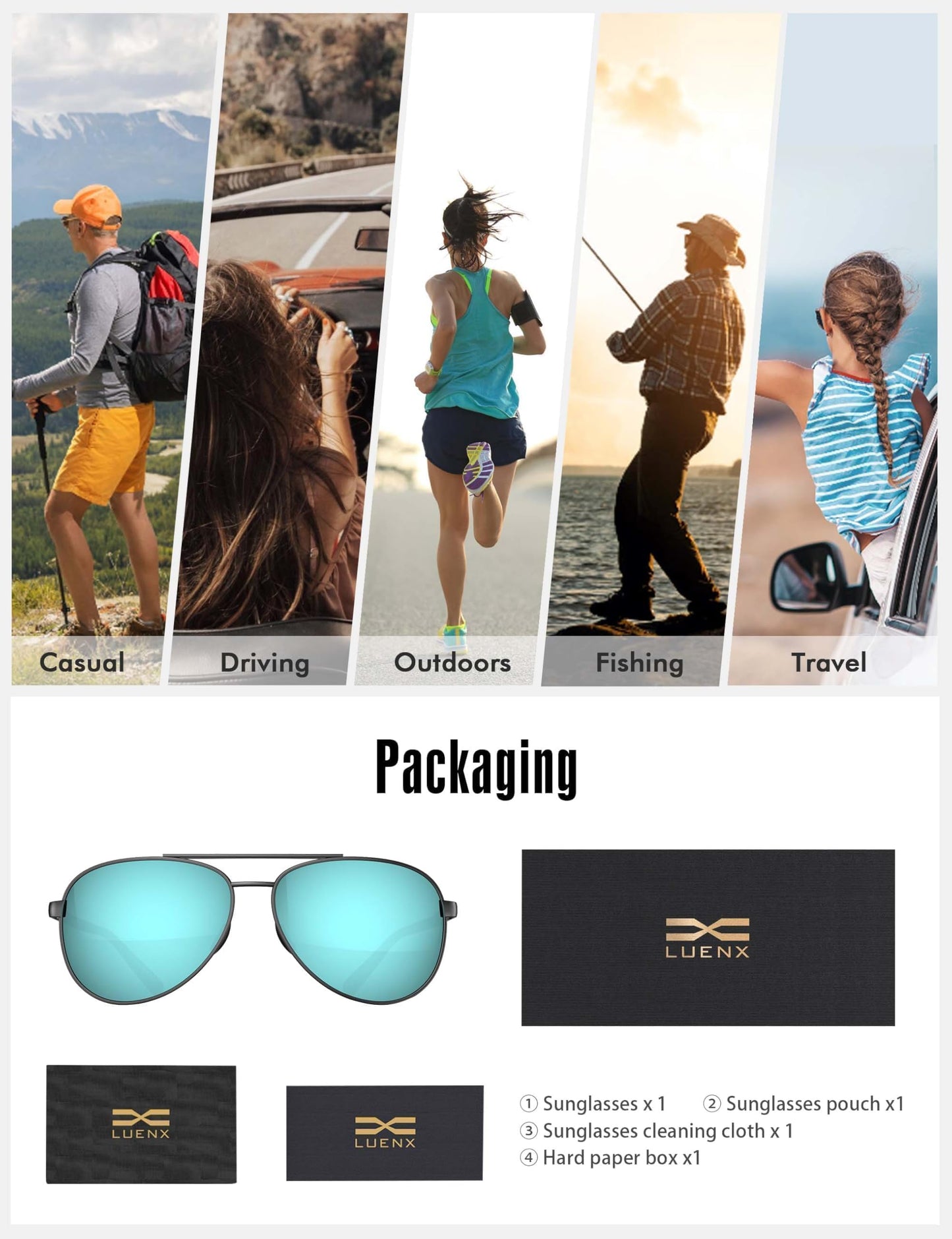 LUENX Aviator Sunglasses for Men Women Polarized - UV400 Protection, Stylish Shades, Driving, Outdoor Activities 59MM(Light Blue)