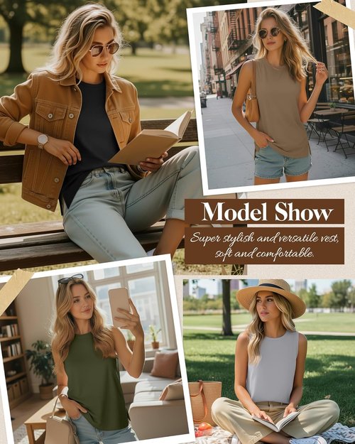 Ficerd Women's Sleeveless Tops - Casual Summer Tunic Tanks in Solid Colors | 4-Pack Set